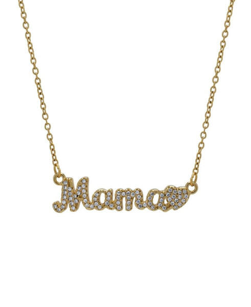 14K Gold Plated Cubic Zirconia Mama and Heart Pendant Necklace