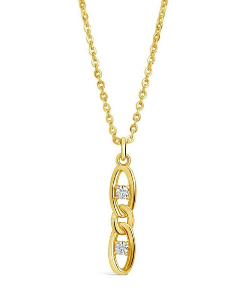 Sterling Forever cubic Zirconia Studded Figaro Link Pendant Necklace