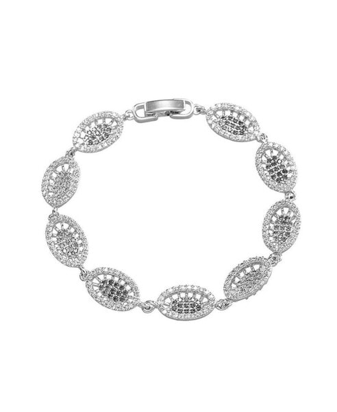Oval Link Bracelet with White Diamond Cubic Zirconia