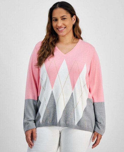 Plus Size Argyle Colorblocked Sweater