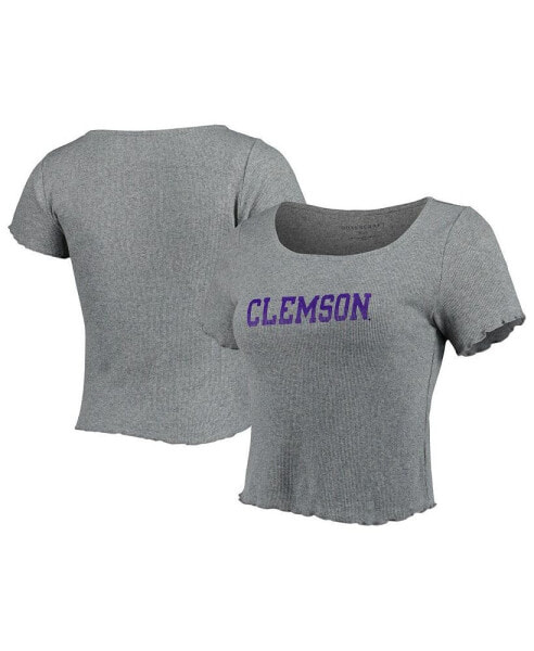 Women's Gray Clemson Tigers Baby Rib Lettuce-Edge Trim T-shirt