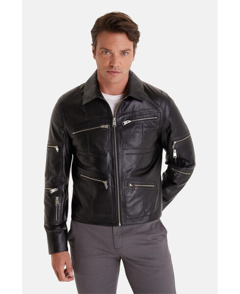 Men's Leather Fashion Jacket, Black