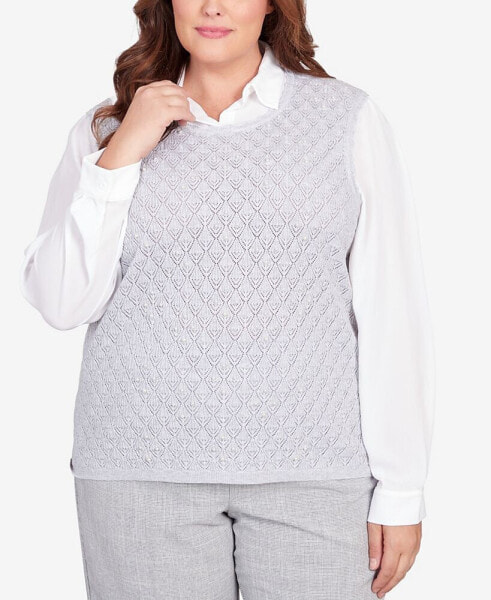 Plus Size Isn't It Romantic Collar Layered Imitation Pearl Trim Sweater