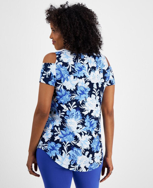 Women's Printed Short-Sleeve Cold-Shoulder Top, Created for Macy's