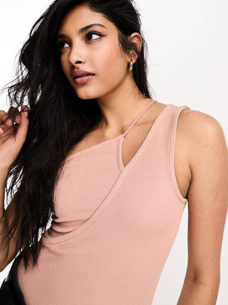 River Island asymmetric bodysuit in light pink