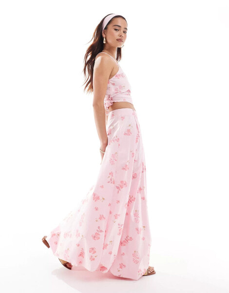 ASOS DESIGN bubble hem co-ord maxi skirt in pink floral print