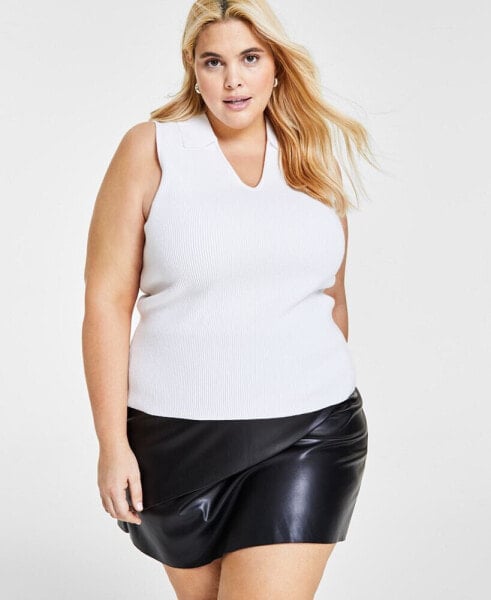 Plus Size Collared V-Neck Sleeveless Sweater Top, Created for Macy's