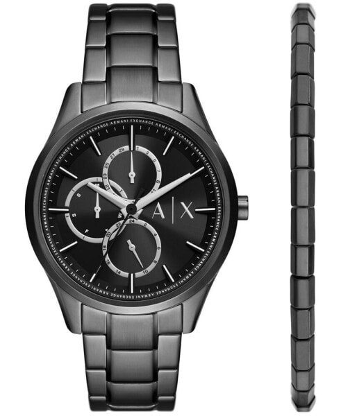 Men's Dante Multifunction Black Stainless Steel Watch 42mm and Bracelet Set
