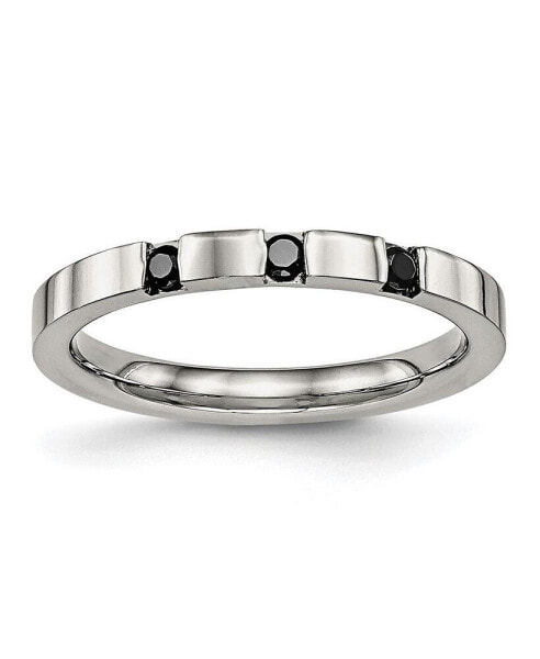 Stainless Steel Polished 3 Stone Black CZ 2.5mm Flat Band Ring