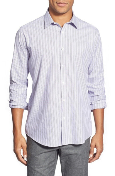 O by Oscar De La Renta Mens Classic Fit Stripe Sport Shirt Gray/purple Sz XL