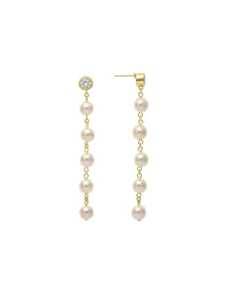 Pearl Strand with Cubic Zirconia Top Dangle Earrings