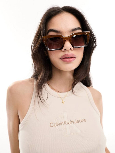 ASOS DESIGN bevel square sunglasses in crystal brown 