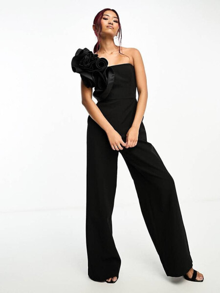 Forever New one shoulder corsage jumpsuit in black