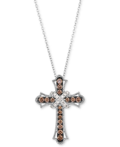 Le Vian chocolate Diamond & Nude Diamond Cross 18" Pendant Necklace (3/8 ct. t.w.) in 14k White Gold