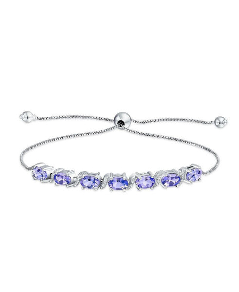 Natural 9.25 CTW Gemstones Zircon Accent Lavender Purple Tanzanite Bolo Tennis Bracelet for Women Adjustable 7-8 Inch .925 Sterling Silver