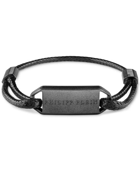 Gunmetal IP Stainless Steel Tag Leather Bracelet