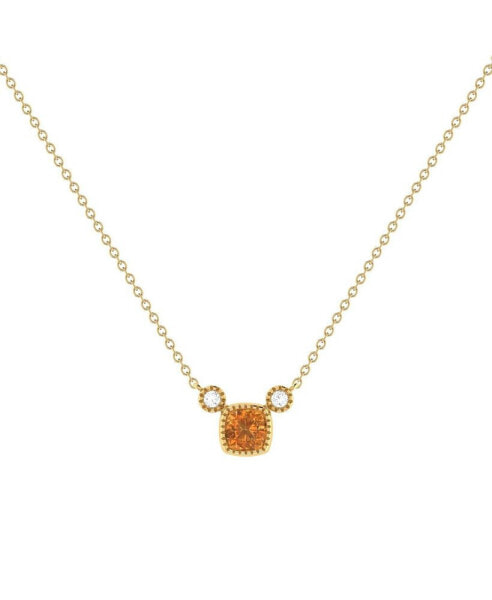 LuvMyJewelry cushion Cut Citrine Gemstone, Natural Diamond 14K Yellow Gold Birthstone Necklace