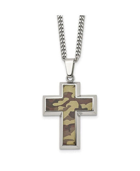 Printed Brown Camo Under Rubber Cross Pendant Curb Chain Necklace