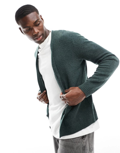 ASOS DESIGN knitted lambswool cardigan in green