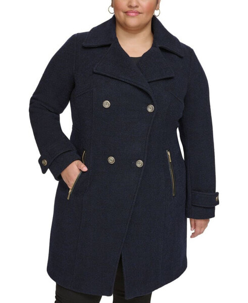 Women's Plus Size Notched-Collar Double-Breasted Cutaway Coat