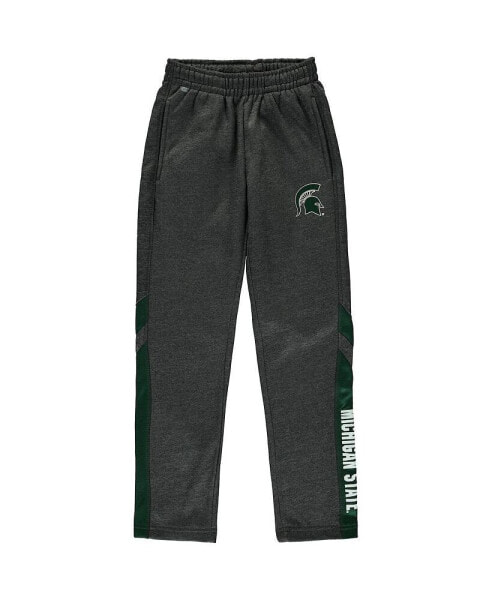 Youth Boys Heathered Charcoal Michigan State Spartans Fleece Pants