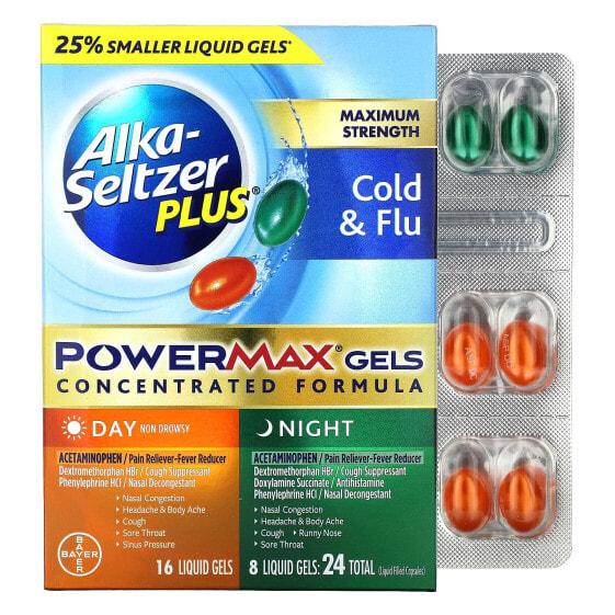 Maximum Strength Cold & Flu, PowerMax Gels, Day & Night, 24 Liquid Gels