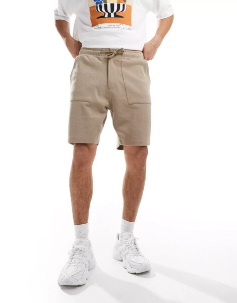 Threadbare jersey pique shorts with elasticated waist in stone