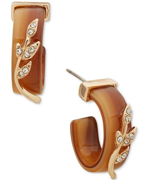 Gold-Tone Pavé Branch Brown Small Huggie Hoop Earrings, 0.85"