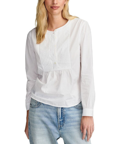 Women's Striped Cotton Pintuck-Bib Blouse