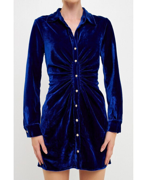 Women's Velvet Shirt Style Mini Dress