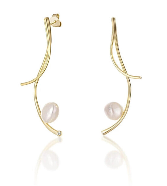 Long gold-plated earrings with real baroque pearls JL0682
