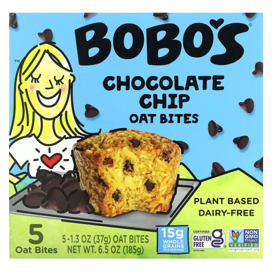 Батончики мюсли BoBo's Oat Bars - Овсяные шарики с шоколадной крошкой, 5 штук, 1.3 унции (37 г) каждый.