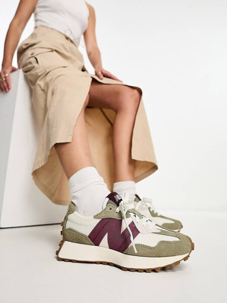 New Balance 327 sneakers in off white and burgundy - exclusive to ASOS - CREAM