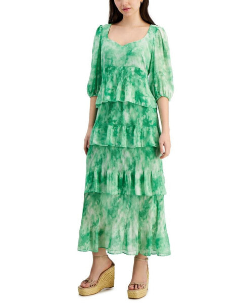 Women's Printed Tiered A-Line Midi Dress