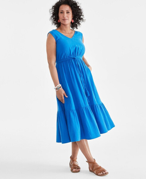 Платье женское Style & Co из хлопковой газы V-образным вырезом, длина миди, создано для Macy's.