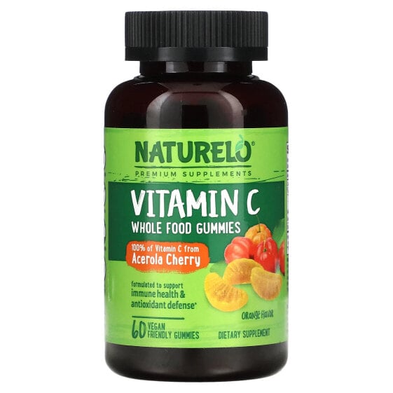 NATURELO, Витамин C, жевательные мармеладки из цельных продуктов, апельсин, 60 веганских жевательных таблеток