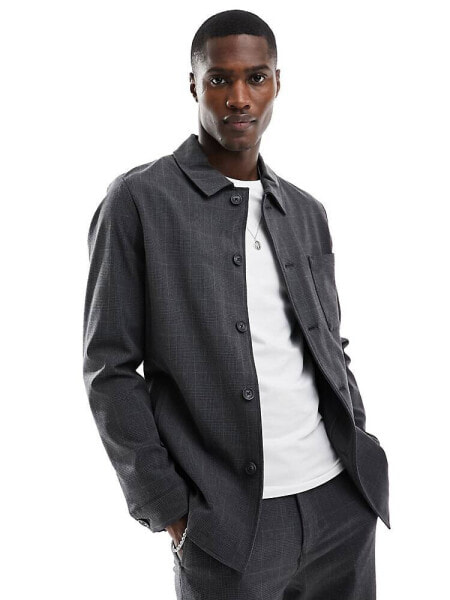 Selected Homme hybrid suit jacket in grey check 