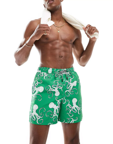 Jack & Jones swim shorts with octopus print in green