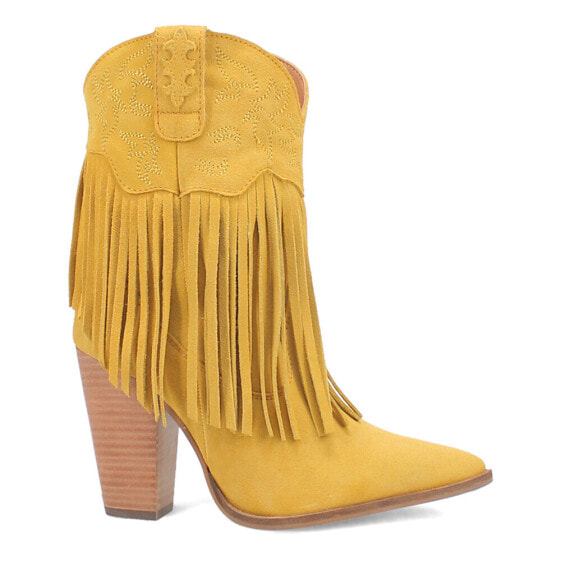 Dingo Crazy Train Fringe Embroidery Snip Toe Cowboy Booties Womens Yellow Casual