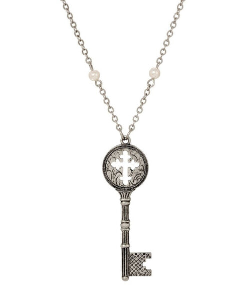 2028 symbols of Faith Imitation Pearl Key Cross Necklace