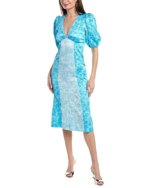 Платье GANNI Crinkled Satin Midi, цвет небесно-голубой 46 дюймов