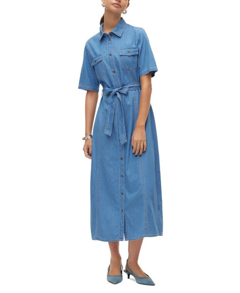 Women's Vio Tie-Waist Cotton Denim Midi Shirtdress