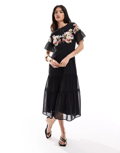 Hope & Ivy 2 in 1 maxi dress with embroidery in black