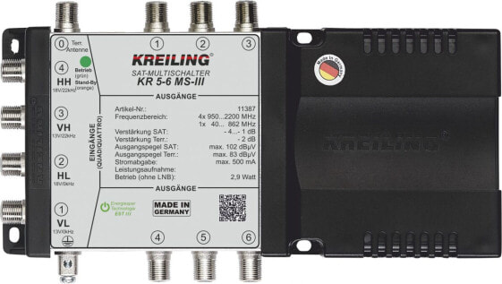Kreiling KR 5-6 MS-III - 5 inputs - 6 outputs - 950 - 2200 MHz - 40 - 862 MHz - -4 - 1 dB - 102 dB?V