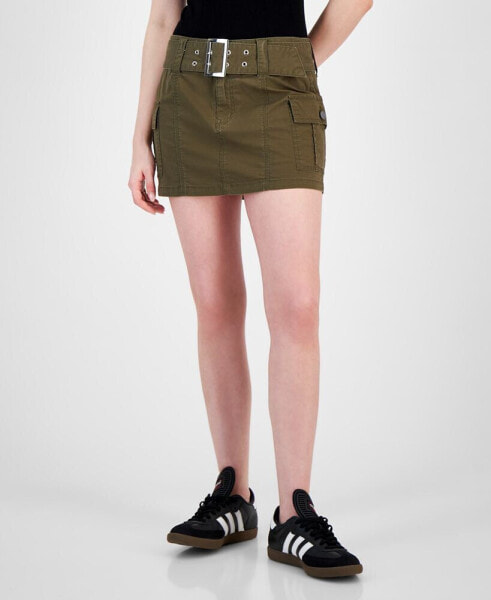 Juniors' Belted Cargo Mini Skirt