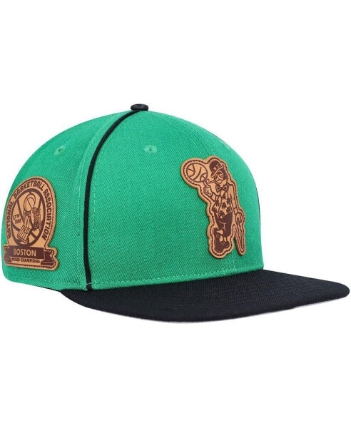 Men's Kelly Green, Black Boston Celtics Heritage Leather Patch Snapback Hat