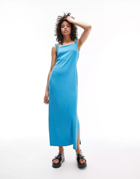 Topshop jersey rib midi dress in blue