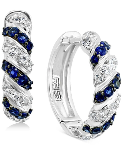 EFFY® Sapphire (1/2 ct. t.w.) & White Sapphire (3/4 ct. t.w.) Small Hoop Earrings in Sterling Silver, 0.72"