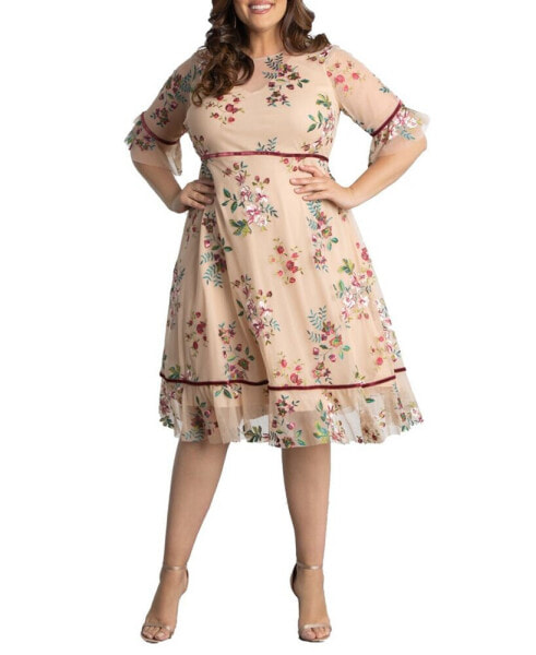 Women's Plus size Wildflower Embroidered Floral Mesh Dress