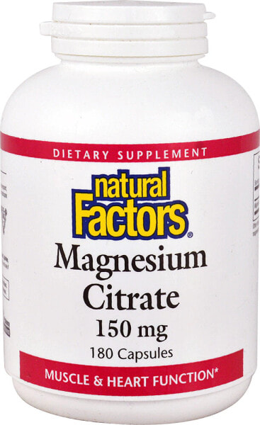 Natural Factors Magnesium Citrate  Цитрат магния для поддержки мышц и здоровья сердца 150 мг 180 капсул